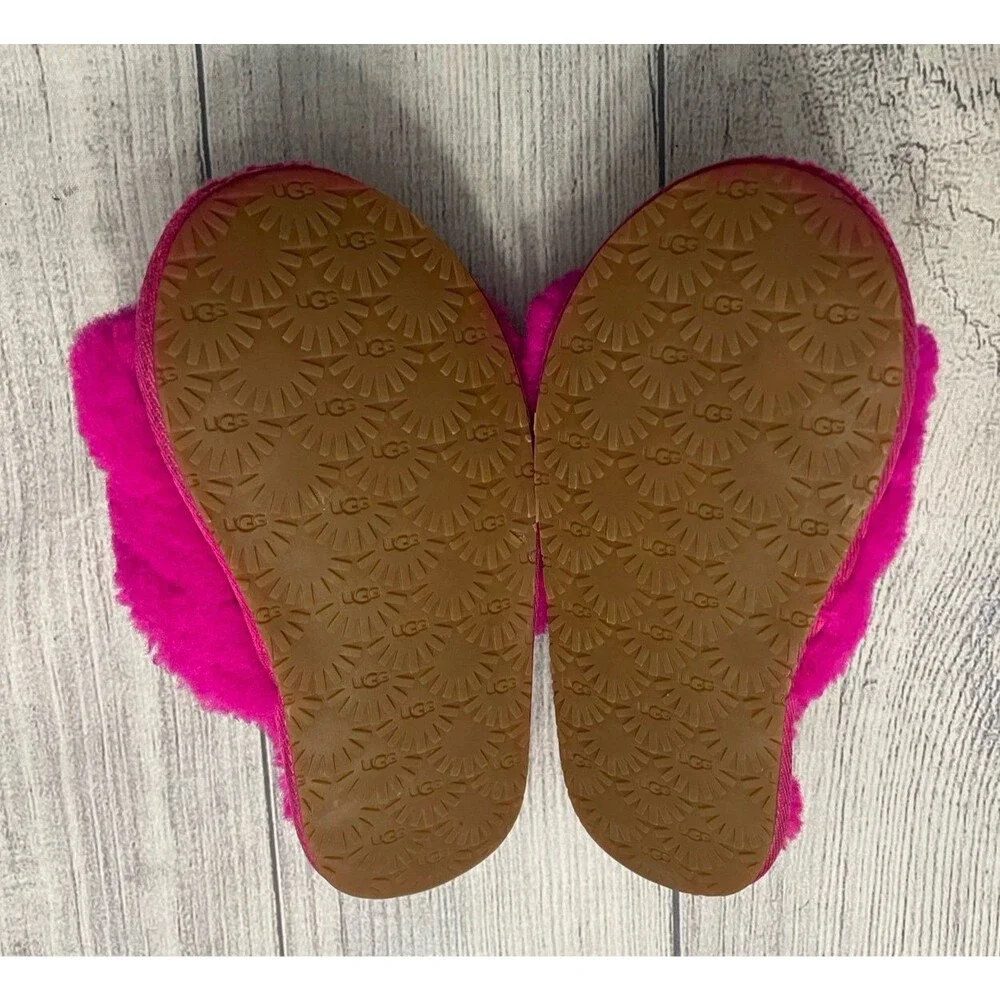 Pink Ugg Uggs Fluff Yeah Little Girl Slides Slippers Sandals Shoes, Size 11